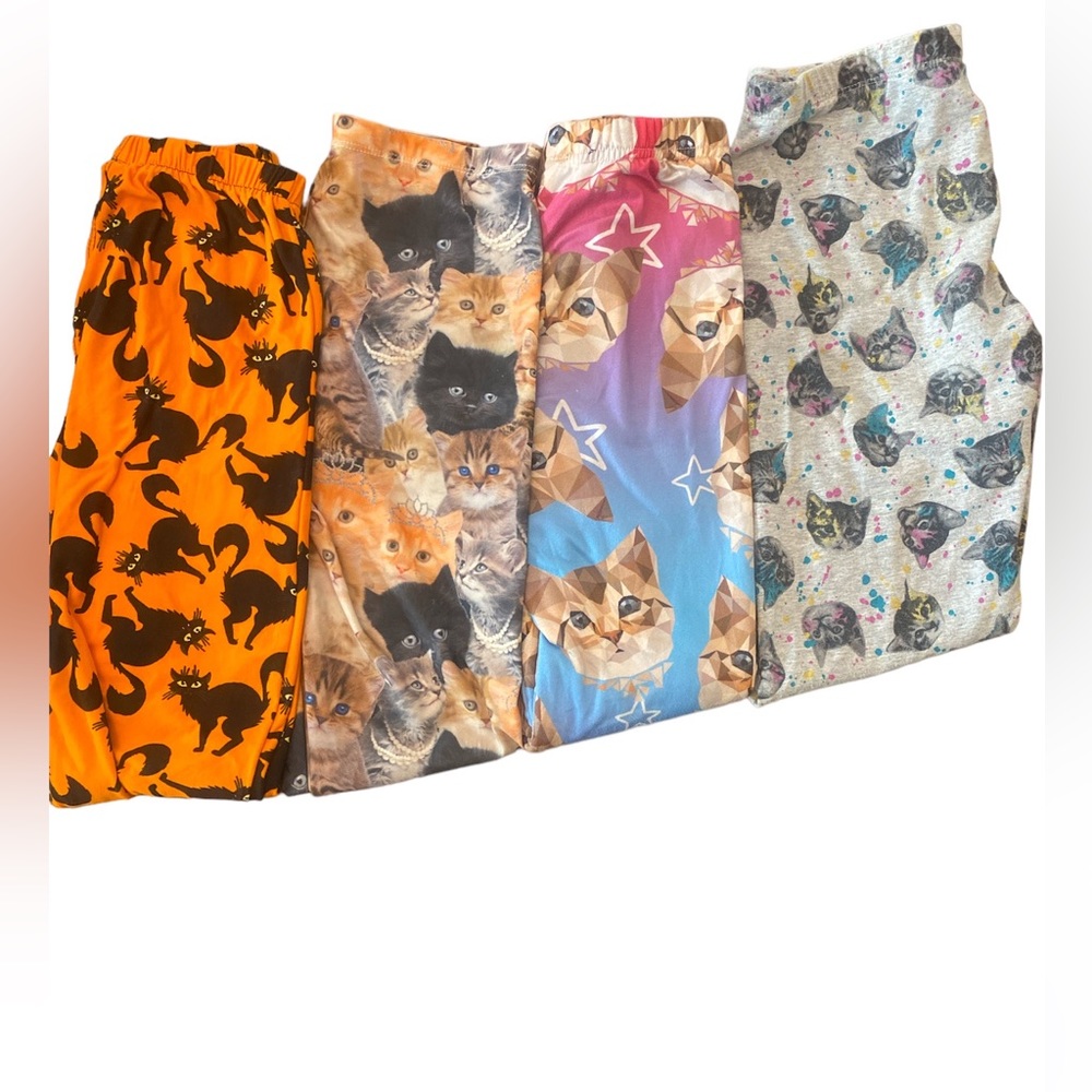 Catitude lot of 4 girls kitty cat kitten leggings pants 10/12